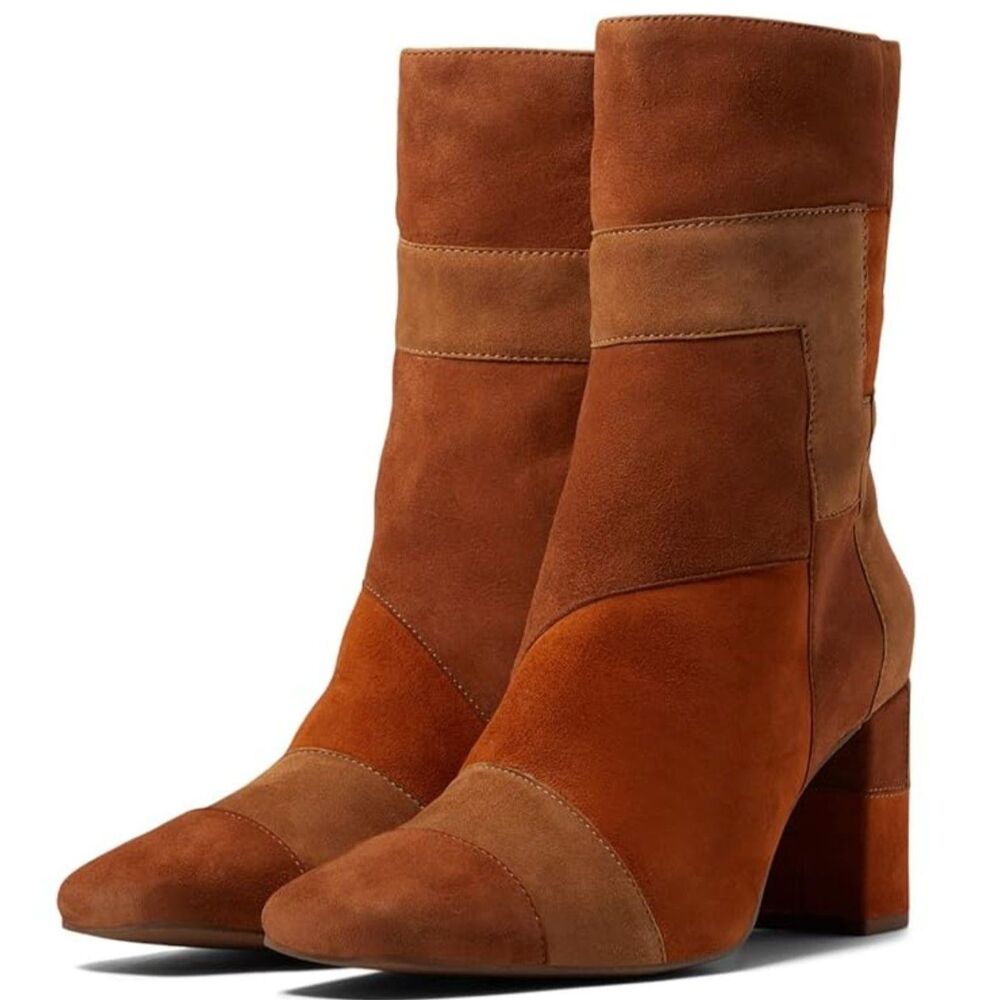 Seychelles Hometown Patchwork Cognac Multi Suede Mid-Calf Boots Sz 6 Color Block